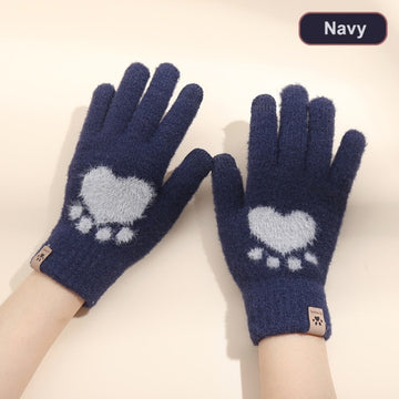 Autumn Winter Women's Gloves Touchscreen Cat Paw Pattern Warm Split Finger Glove Fleece Outdoor Cycling Driving Cold-Proof Glove daiiibabyyy